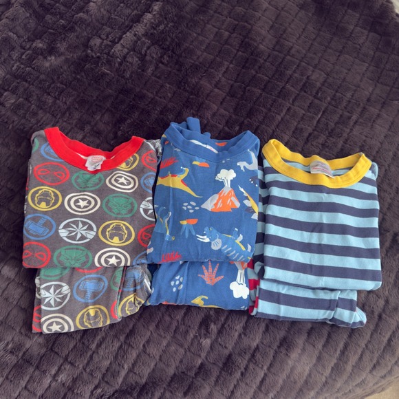 Hanna Andersson Other - Hanna Andersson Pajama Bundle Boys Size 8 Marvel + Dino + Striped Organic Cotton